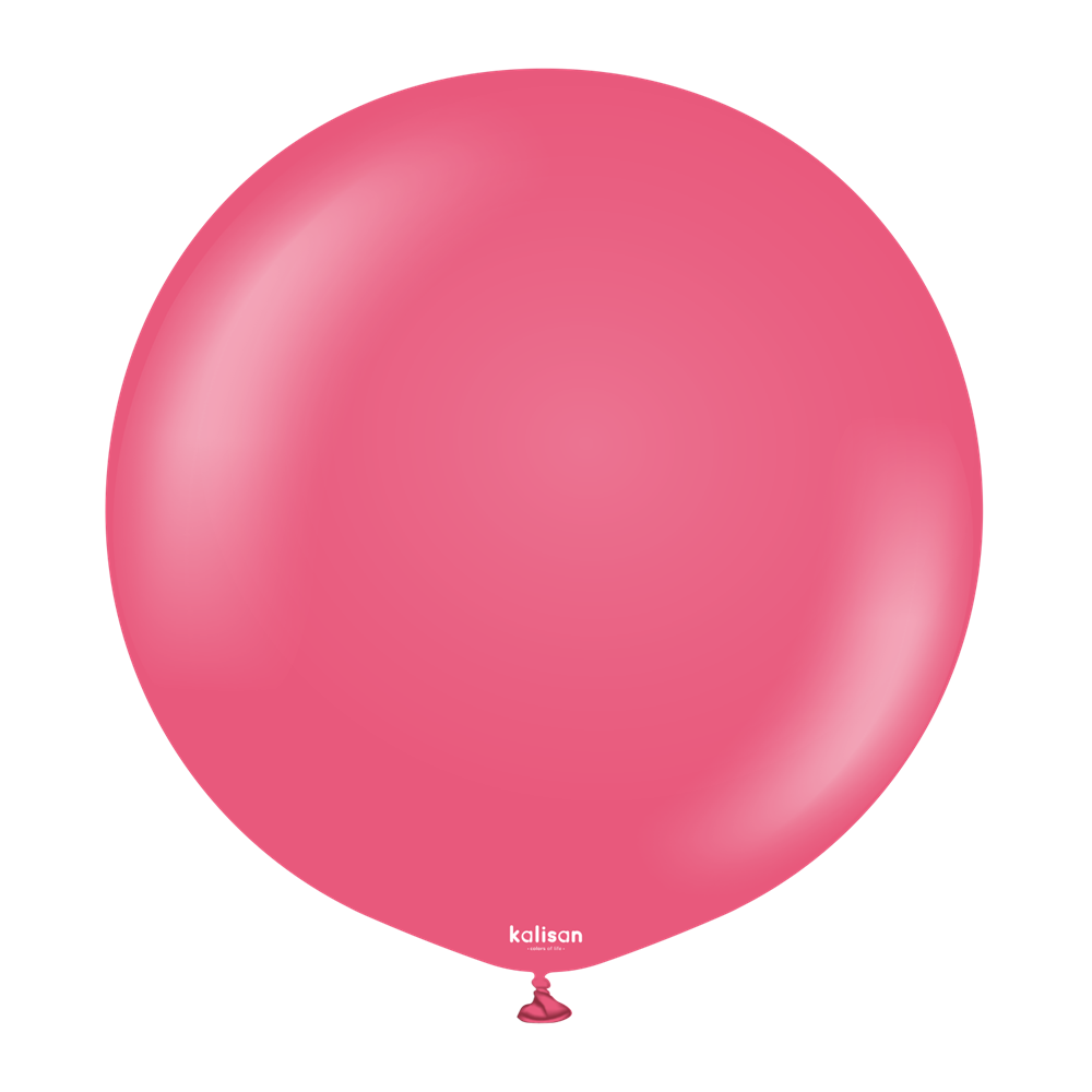 Bright fuchsia round latex balloon, 24 inch, smooth surface, tied at the bottom.