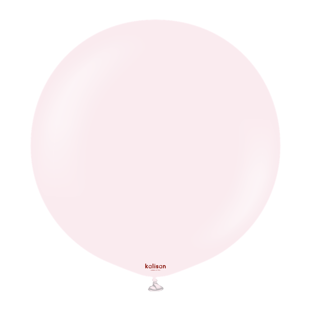 Pale pink 24-inch round balloon with a smooth matte finish and small red "kalisan" logo near the knot.