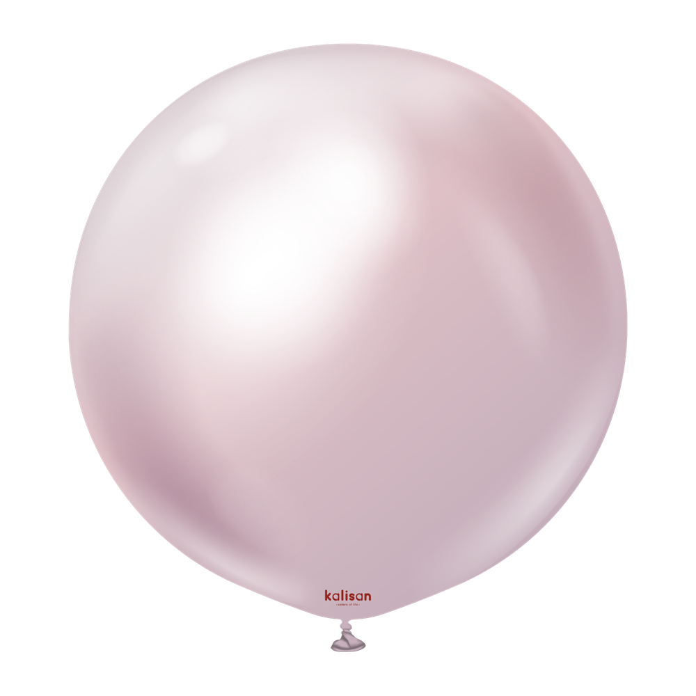 Large round pink pearl balloon with subtle shine and a small silver knot at the bottom.