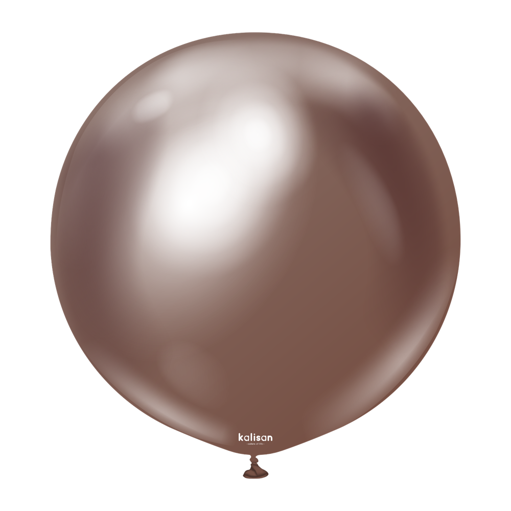Glossy chocolate brown 24-inch round latex balloon with reflective mirror finish.
