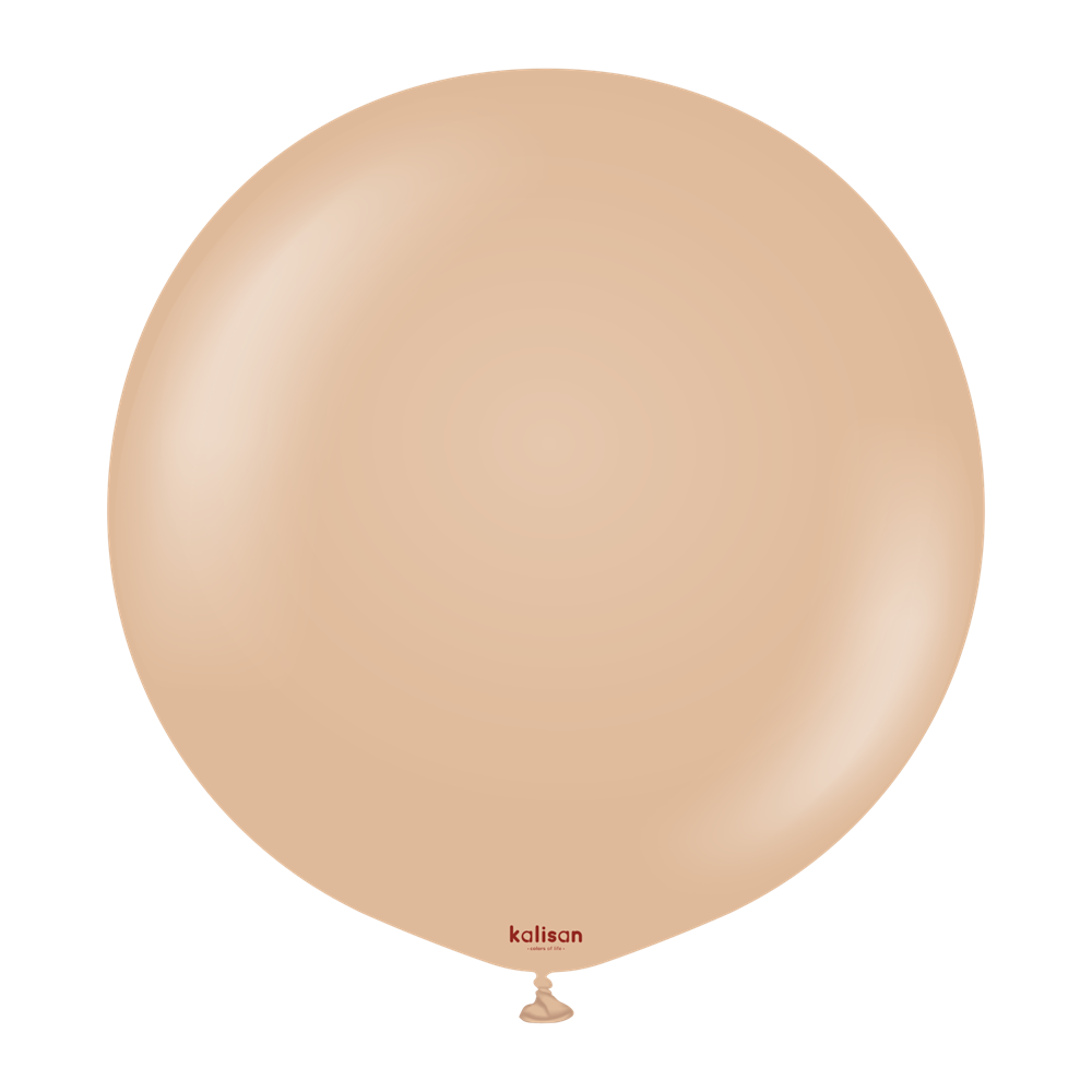 Round 24-inch balloon in solid desert sand beige with small tied end and subtle glossy finish.