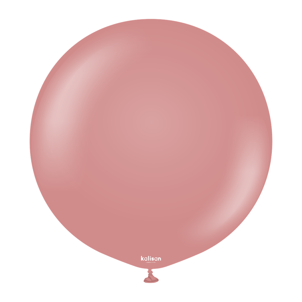 Round 24-inch dusty rose latex balloon with smooth matte finish and tied end.