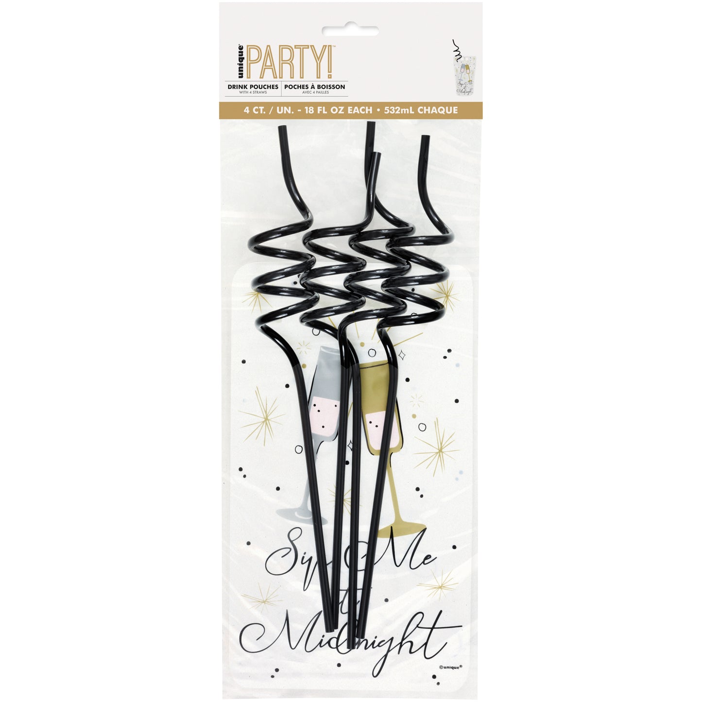 Toasting New Year's Drinking Pouches with Spiral Shaped Straws