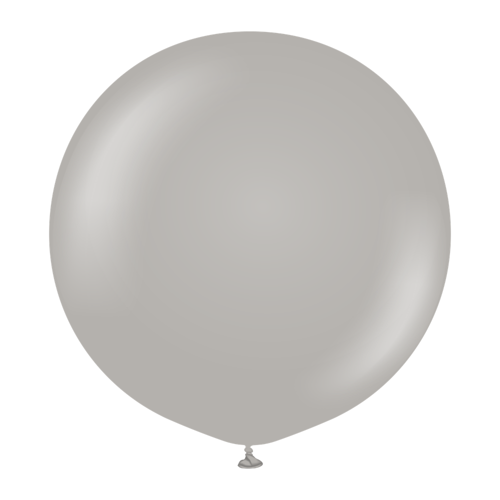36-inch round grey balloon with a glossy surface and tied neck.