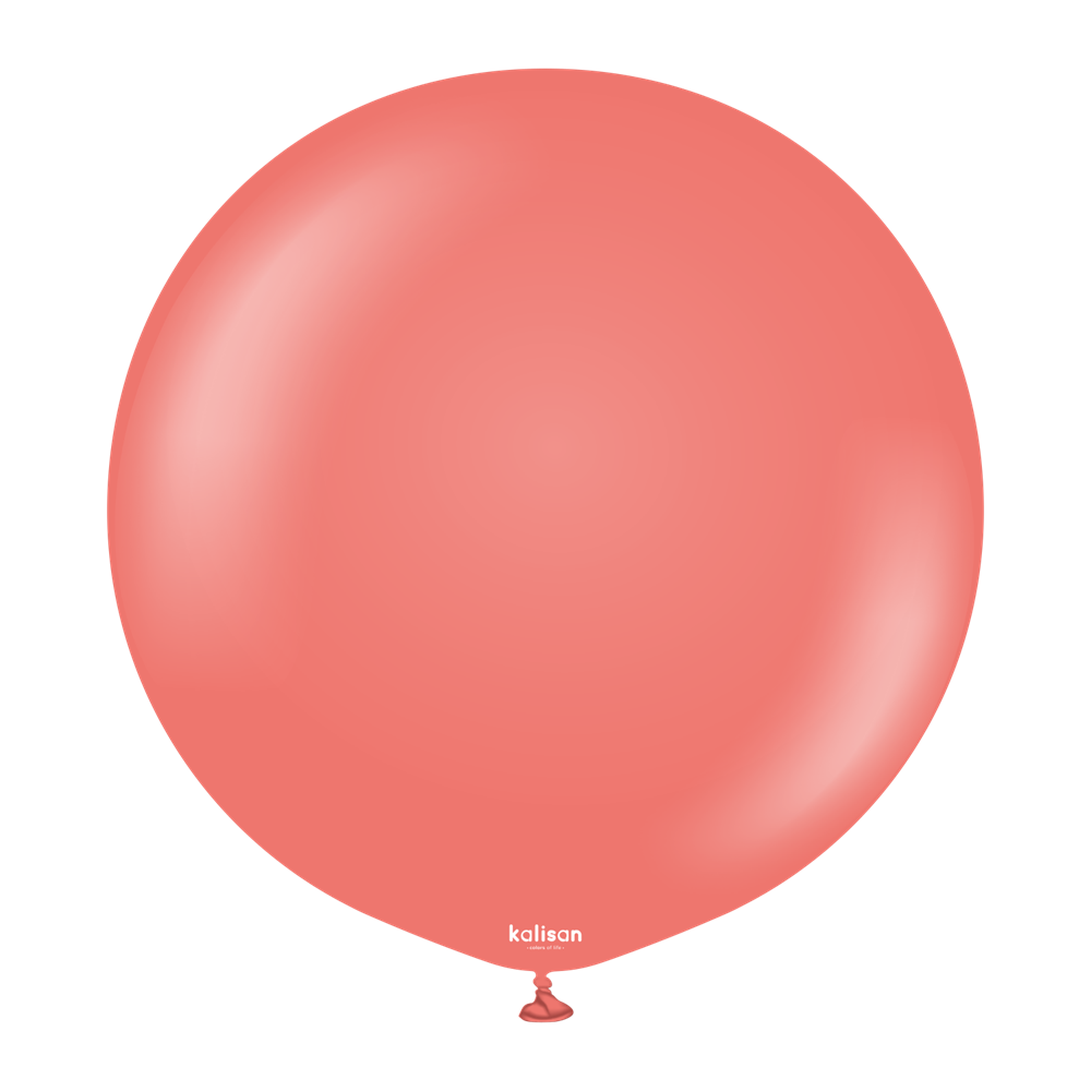 Large round coral-colored latex balloon with a smooth surface and tied end.