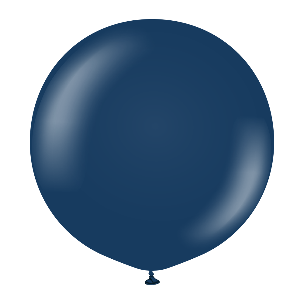 Two large glossy 36-inch navy blue latex balloons with a round shape.