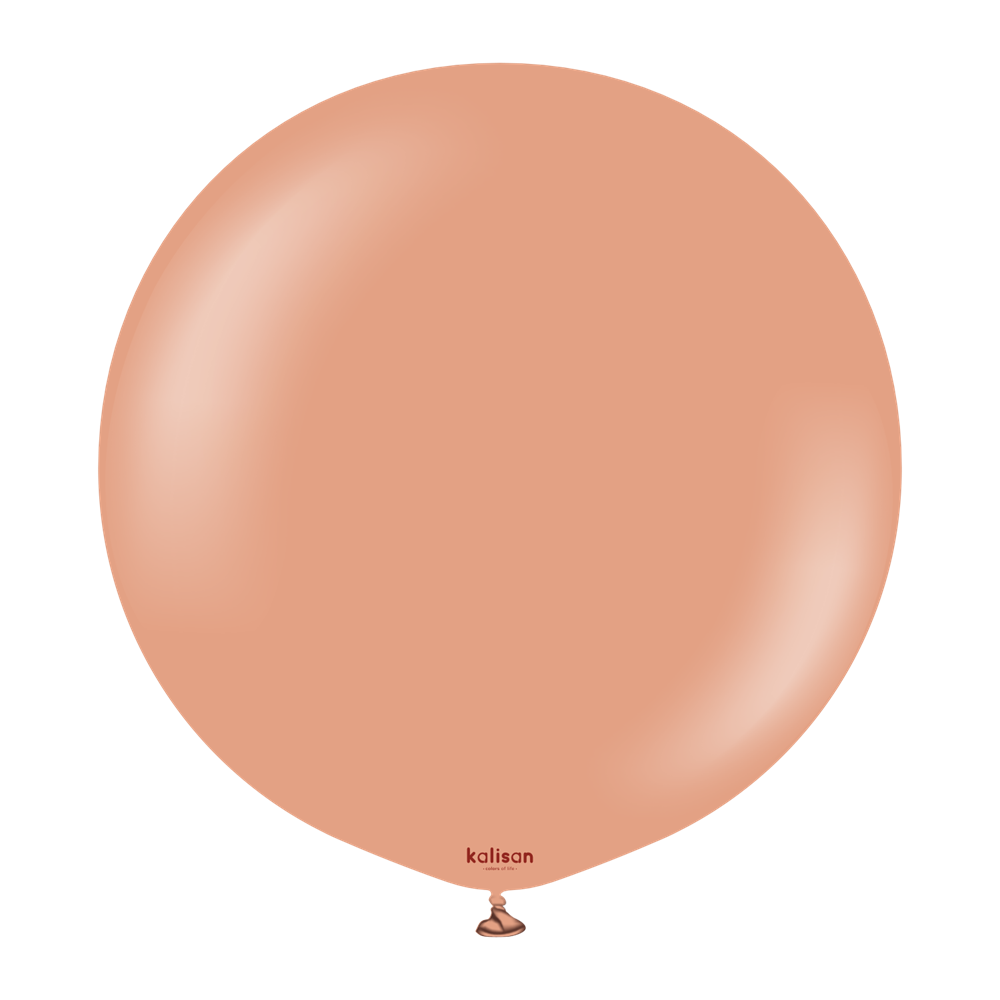 36-inch round clay pink latex balloon with glossy finish and small tied neck.
