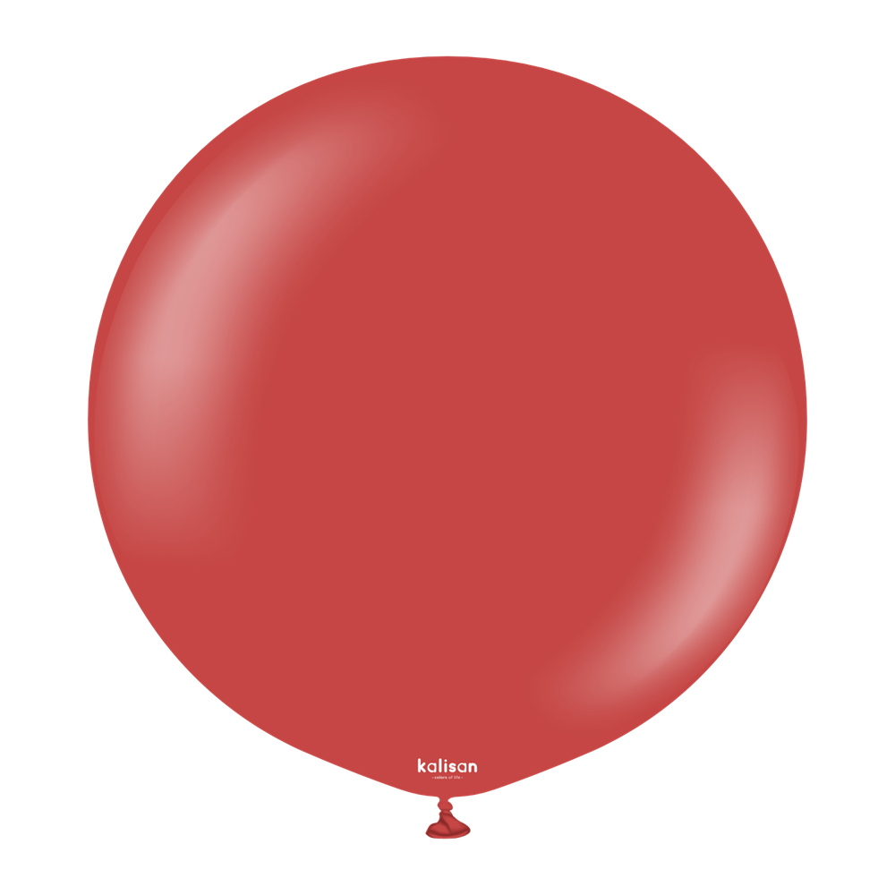 36-inch deep red round latex balloon with a glossy finish and small tied end.