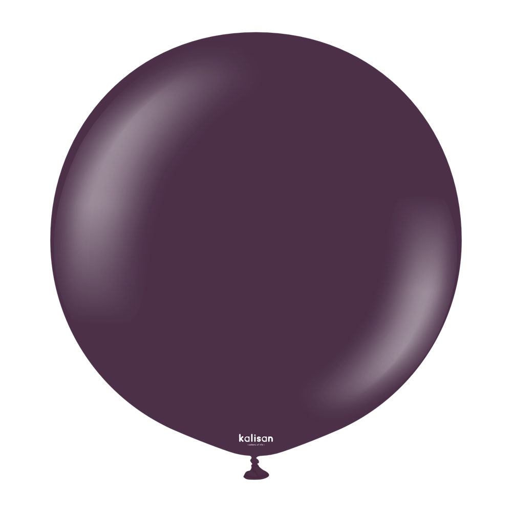 Large round plum-colored latex balloon with a glossy finish and a small tied end at the bottom.