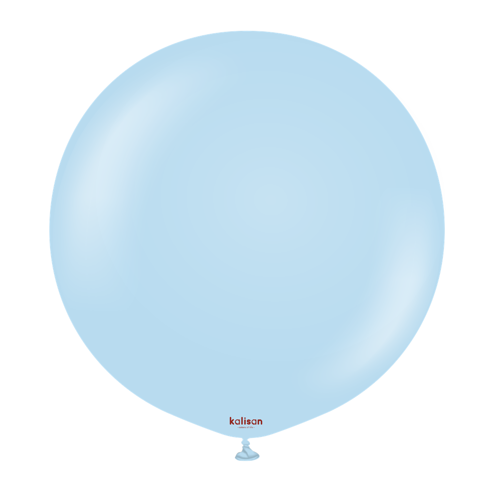 Two large 36-inch round balloons in soft macaron blue latex with a smooth finish.