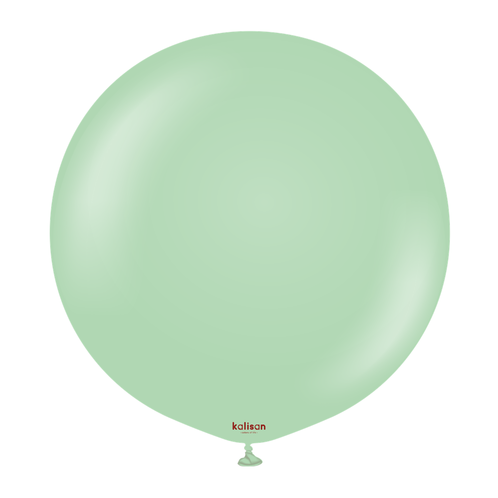 Two large round macaron green latex balloons with a smooth matte finish, 36 inches in diameter.