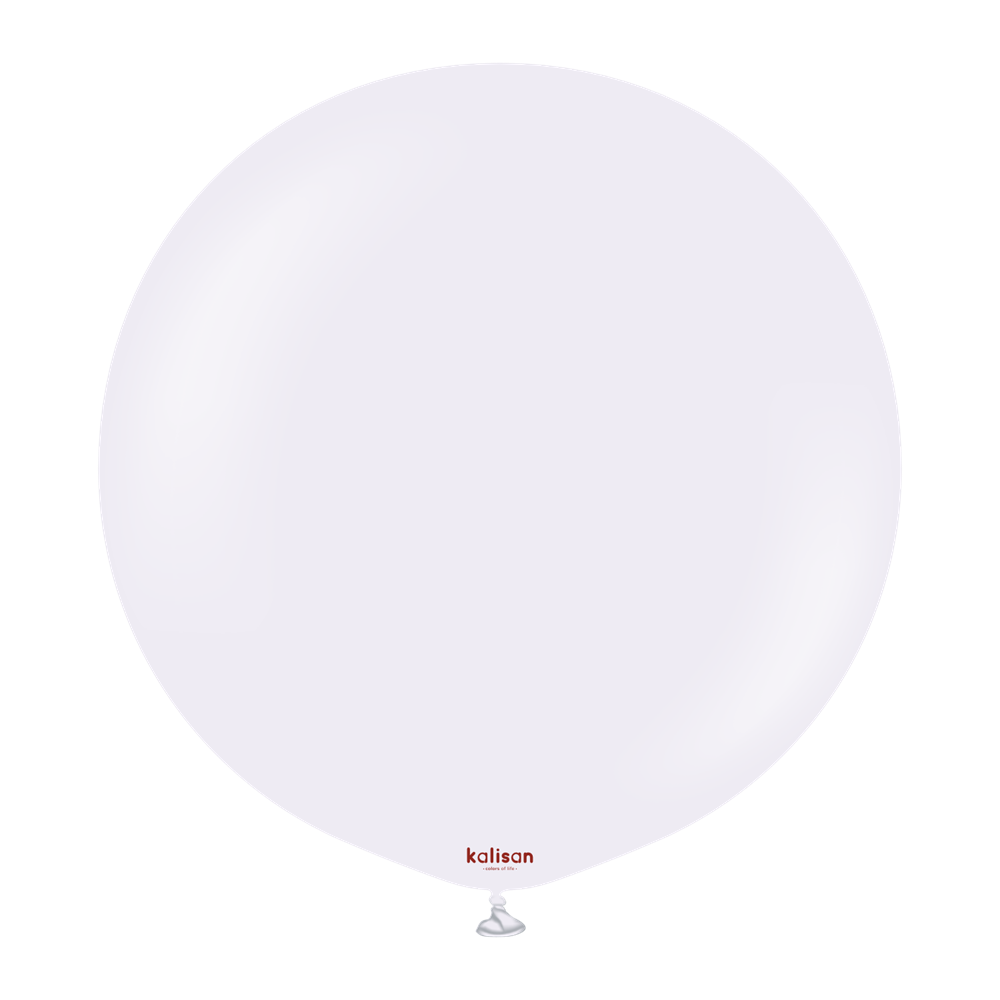 36-inch pale lilac round balloon with smooth surface and small red brand logo near neck.