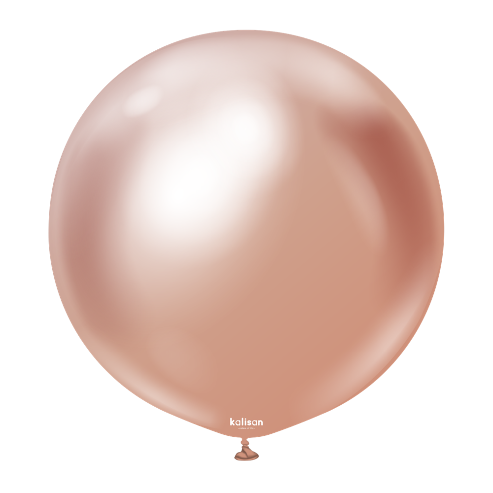 36-inch round rose gold metallic balloon with a shiny, reflective surface.