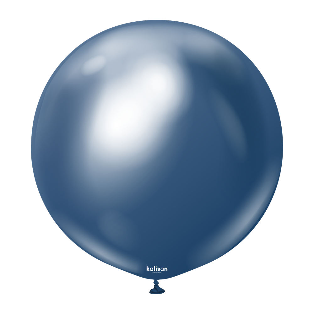 36-inch round navy blue latex balloon with a shiny mirror finish.