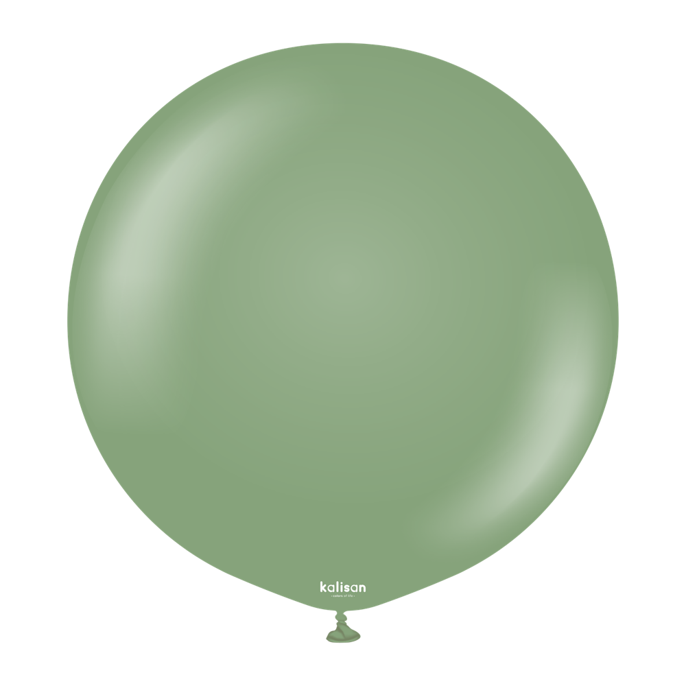 36-inch round latex balloon in muted eucalyptus green with smooth, shiny surface.