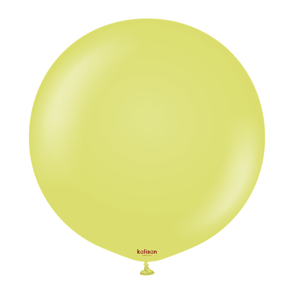 Two large round olive green latex balloons, 36 inches in diameter, smooth and glossy finish.