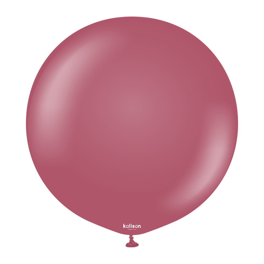 Large round balloon in solid muted wild berry color with a smooth, glossy finish and small tied end.
