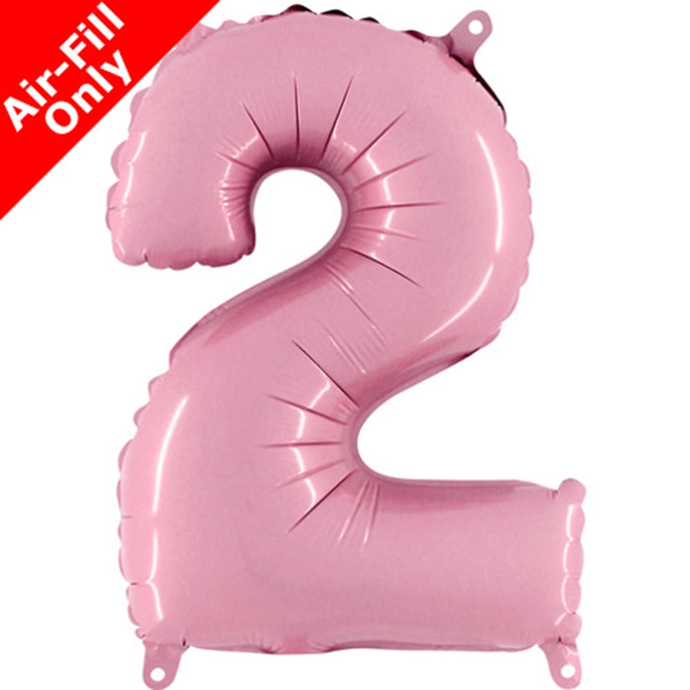 Pastel pink foil balloon shaped like the number 2 with a glossy finish and air-fill tabs.