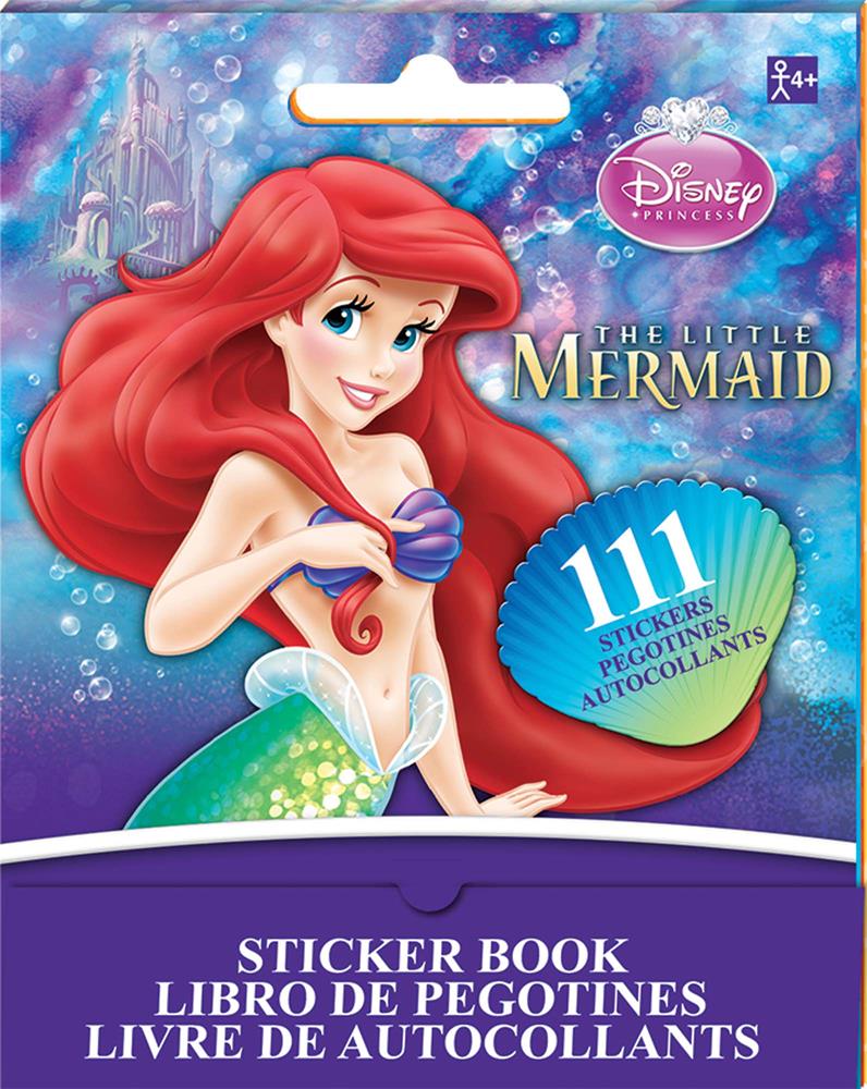 Little Mermaid sticker book with Ariel on shimmering blue and purple background, 111 stickers included.