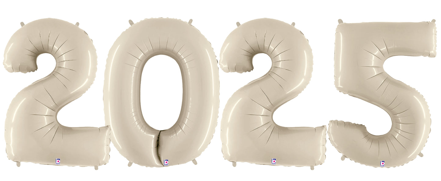 Set of four large white metallic balloons shaped as numbers 2, 0, 2, and 5, 34 inches tall.