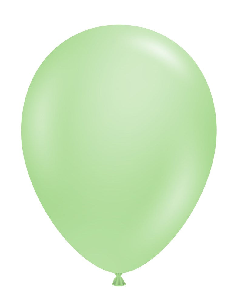 Mint green 5-inch round latex balloon with a smooth, matte finish and tied end.