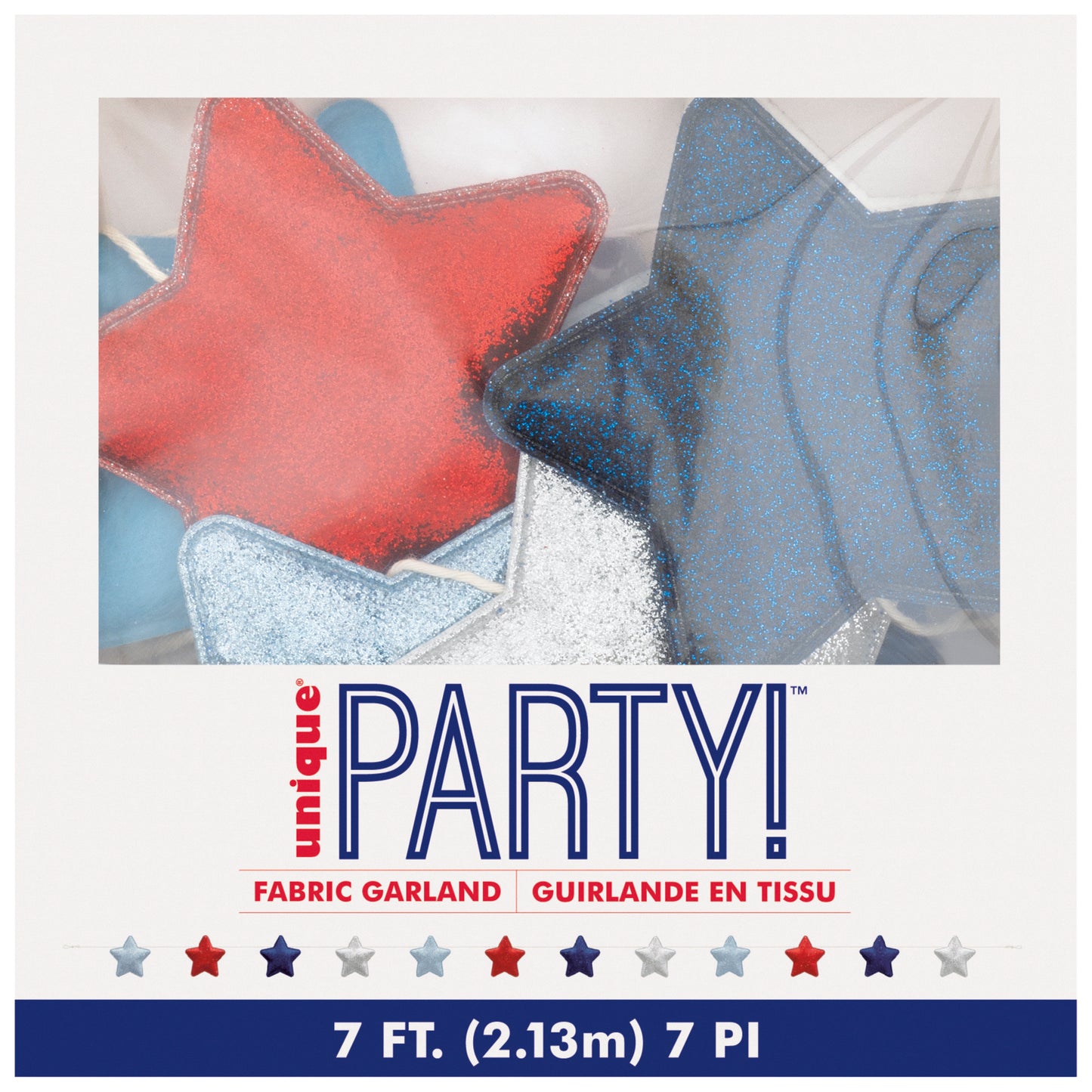 Classic Americana Patriotic Mini Star Glitter Fabric Garland 7ft