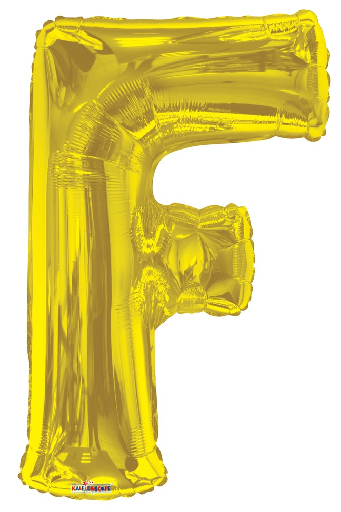 34-inch shiny gold foil balloon shaped like the letter F with a reflective surface.