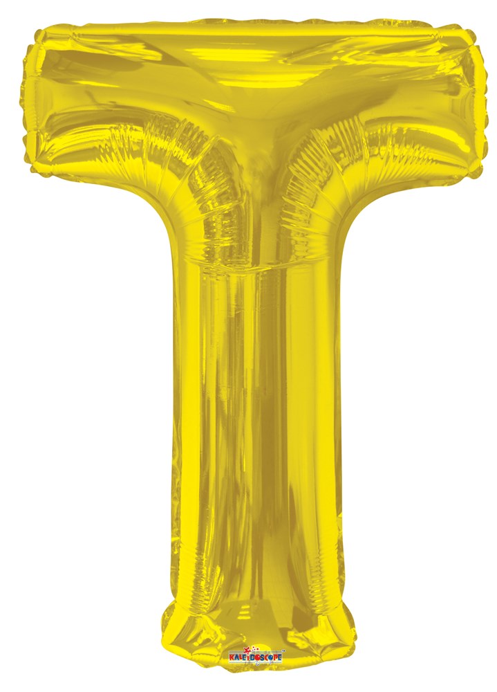 34-inch shiny gold foil balloon shaped like the letter T.