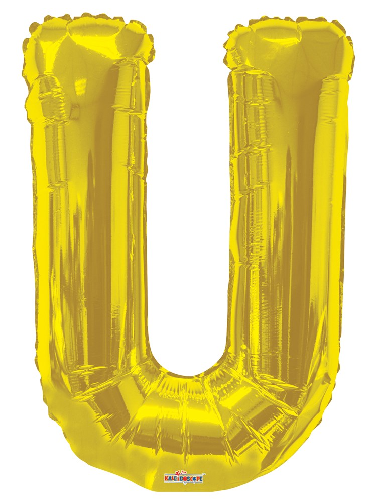 34-inch gold foil jumbo letter balloon shaped as the letter U.