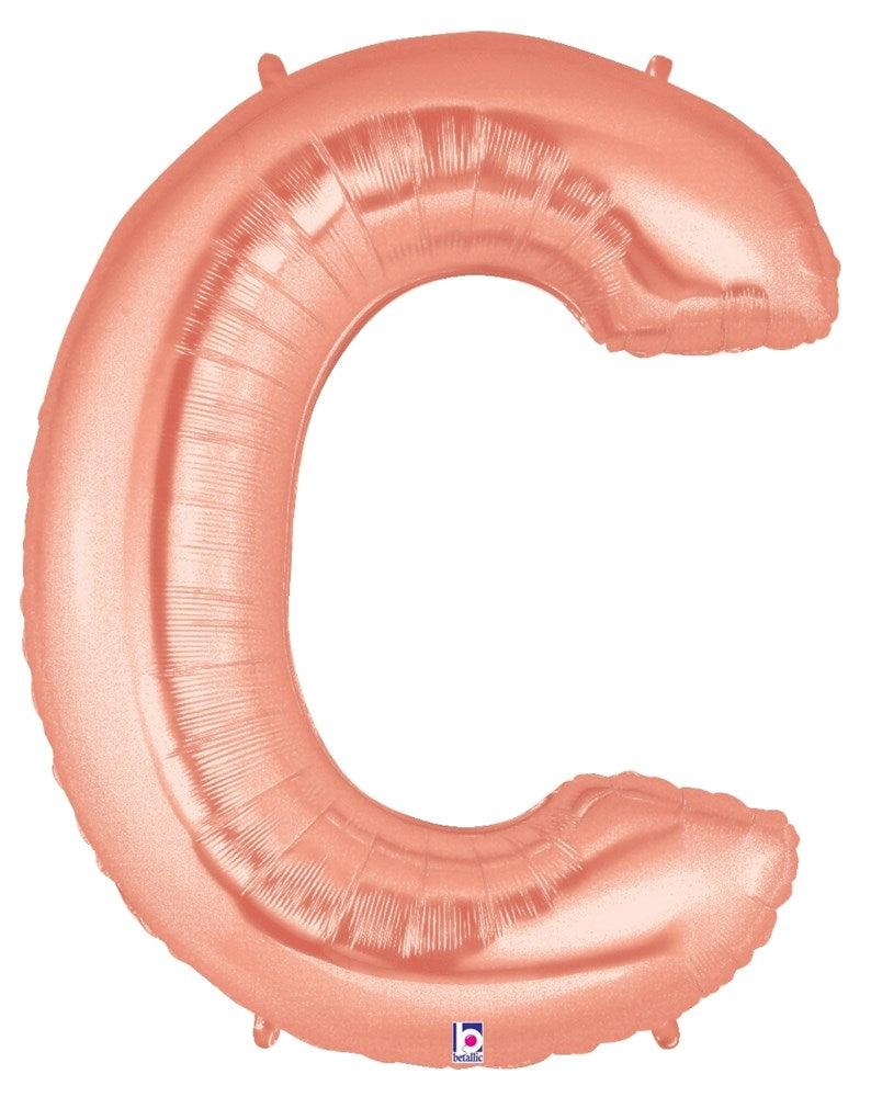 Rose gold foil balloon shaped like the letter C, metallic finish, 34 inches tall.