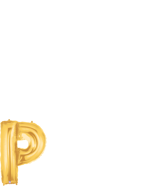 34-inch gold foil balloon shaped like the letter P with a shiny metallic finish.
