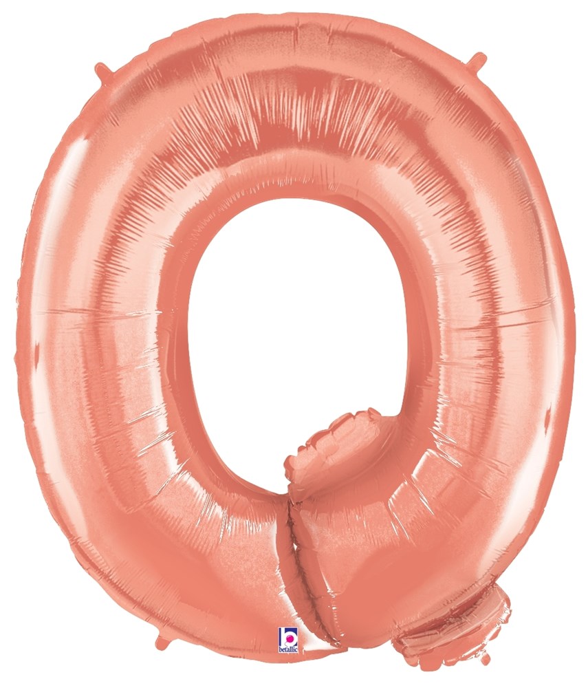 34-inch rose gold foil balloon shaped as the letter Q with a shiny metallic finish.