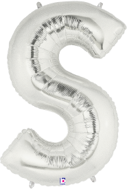 34-inch silver foil balloon shaped like the letter S with a shiny metallic finish.