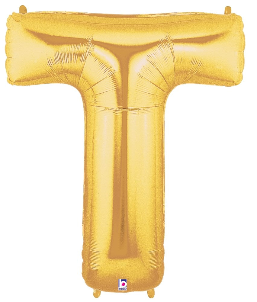 34-inch metallic gold foil balloon shaped like the letter T.