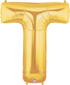34-inch gold foil balloon shaped like the letter T with a shiny metallic finish.