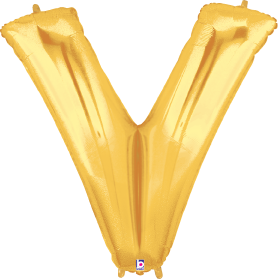 34-inch gold foil balloon shaped like the letter V with shiny metallic finish.
