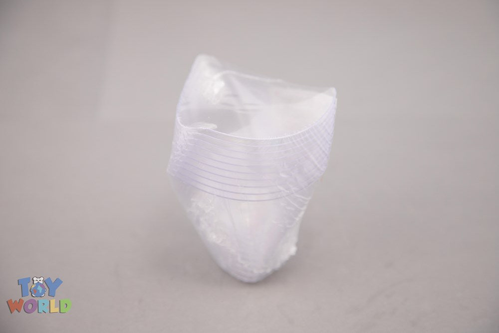 Clear white plastic dessert bowl with a triangular shape and textured sides.