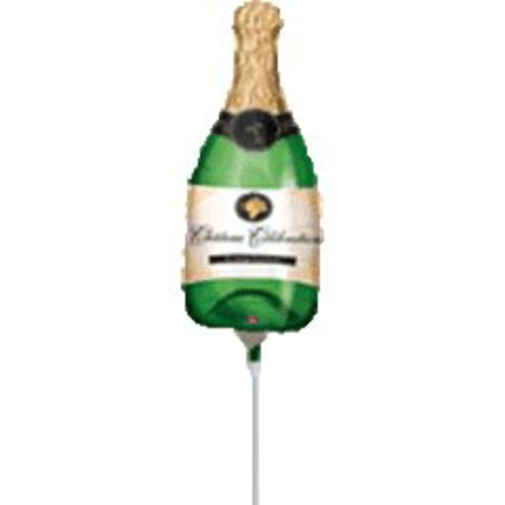 14-inch foil balloon shaped like a green champagne bottle with gold foil top and white label.