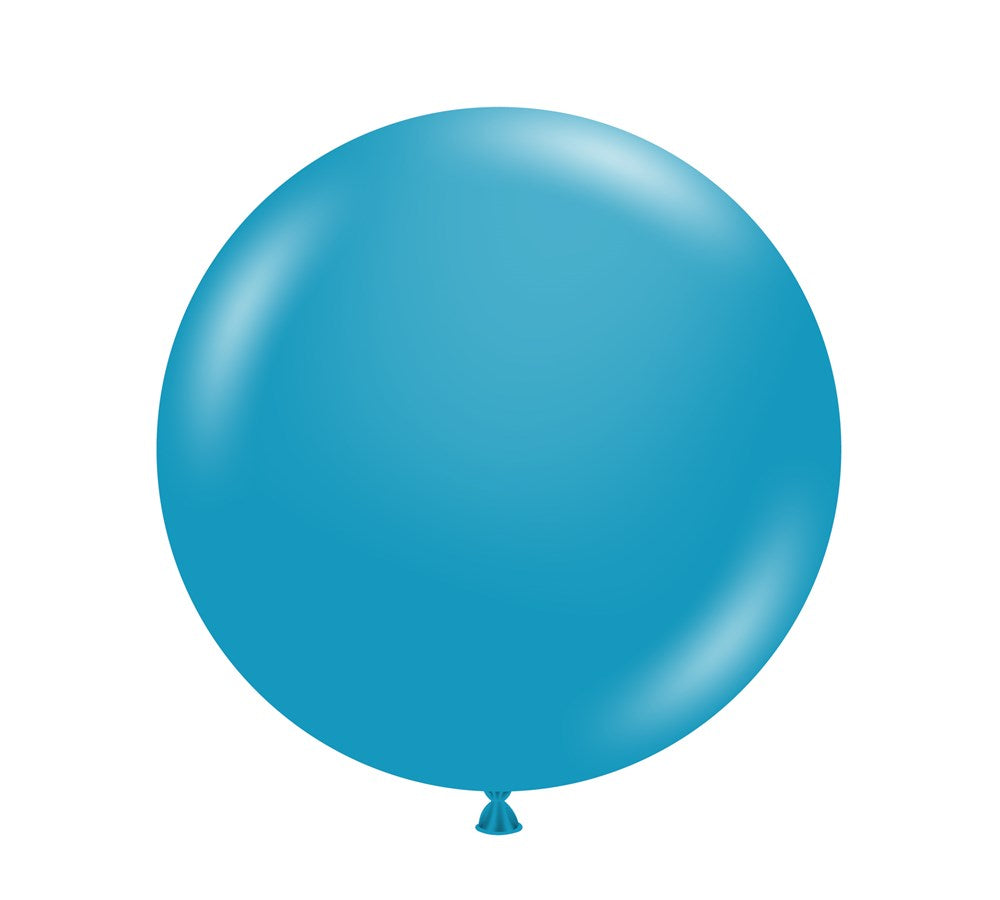 Round robin's egg blue latex balloon inflated to 17 inches with a smooth, glossy finish.