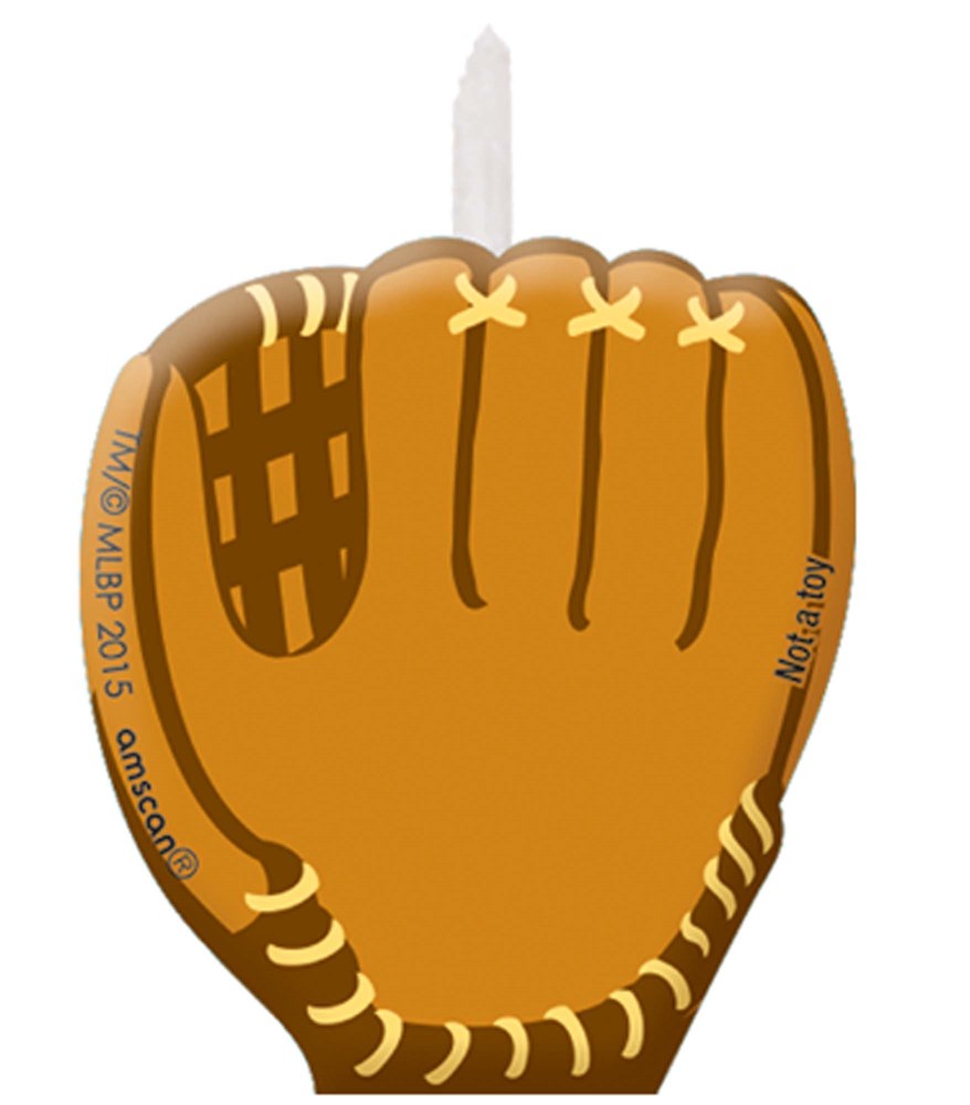 Brown baseball glove-shaped candle with detailed stitching and white wick.