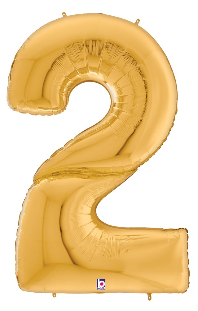 Gold 53-inch foil balloon shaped like the number 2 with a shiny metallic finish.