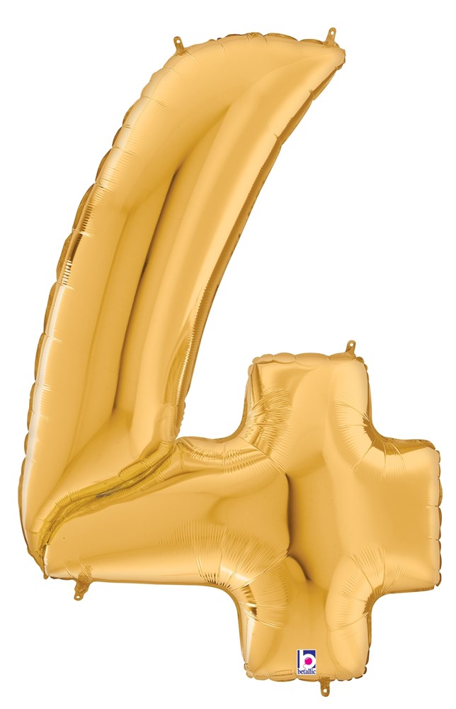 53-inch gold foil balloon shaped like the number 4 with a shiny metallic finish.