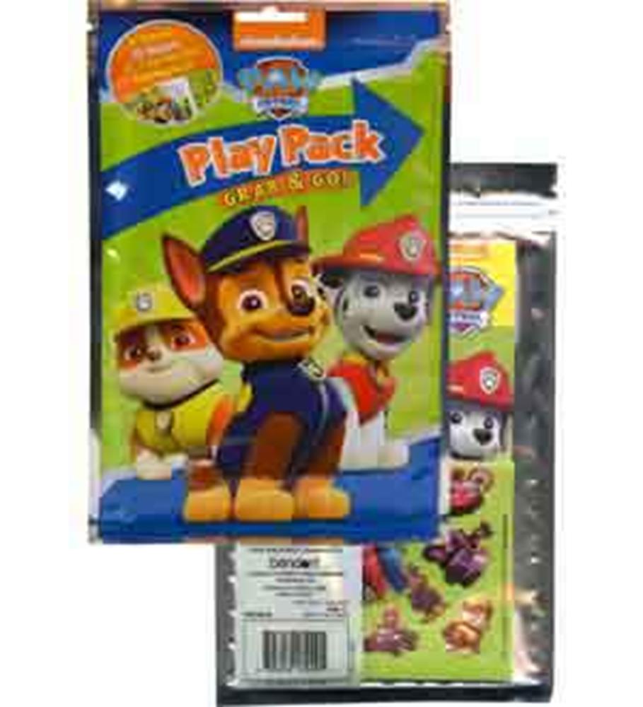 Paw Patrol-themed colorful fabric play pack featuring Chase, Marshall, and Rubble characters on front.