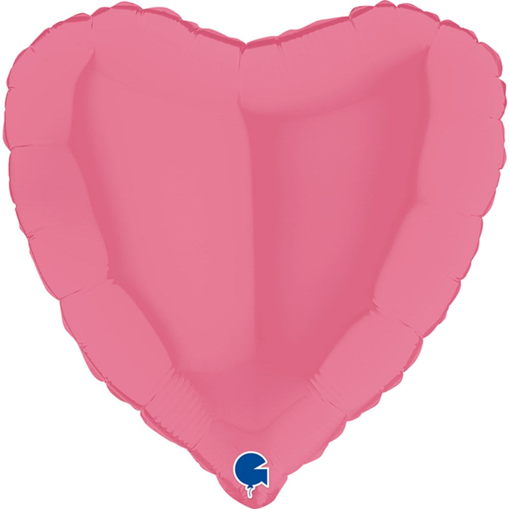 Pink heart-shaped foil balloon with a glossy finish and scalloped edges, 18 inches tall.