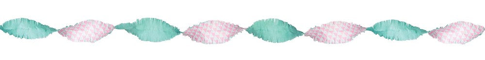 12ft pastel fringe garland with alternating mint green and soft pink paper tassels, twisted design.