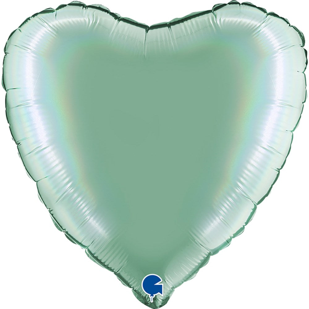 18-inch heart-shaped Tiffany blue holographic foil balloon with subtle iridescent shine.