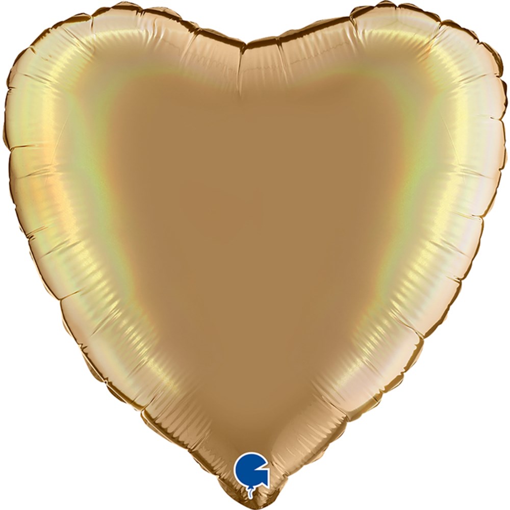 18-inch champagne gold foil heart-shaped balloon with holographic sheen.