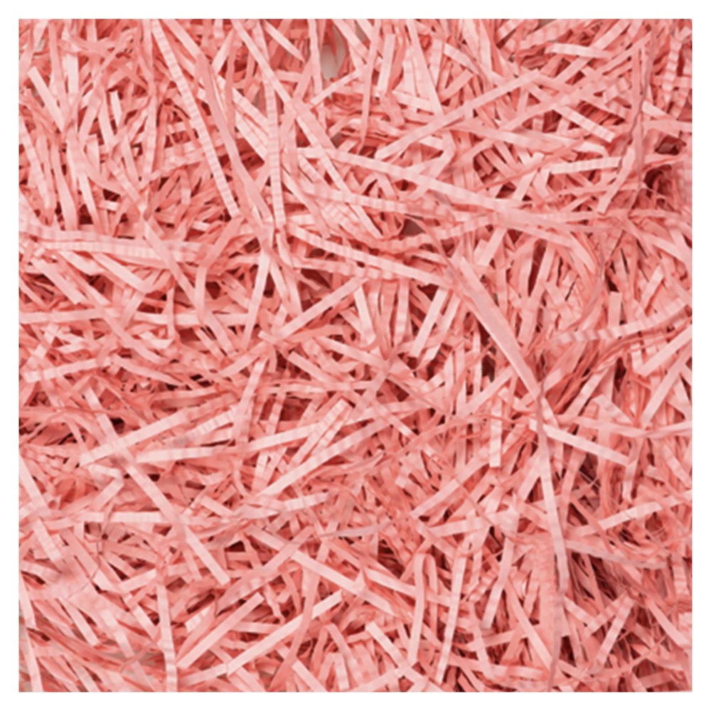 Loose shredded paper strips in soft pink color with a thin, crinkled texture.