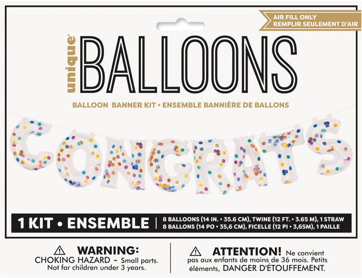 Banner de globos de confeti transparente con felicitaciones de graduación