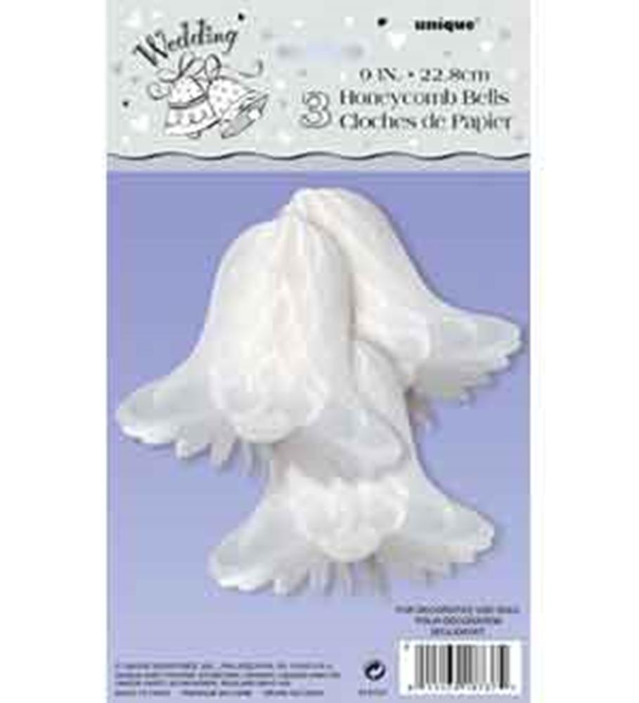 Decoración de panal de abeja con campanillas blancas, 9", 3 unidades